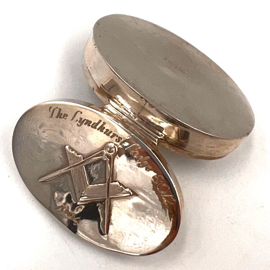 Antique Vintage Sterling Silver Masonic Oval Pill Box 1994 'The Lyndhurst Lodge'8012