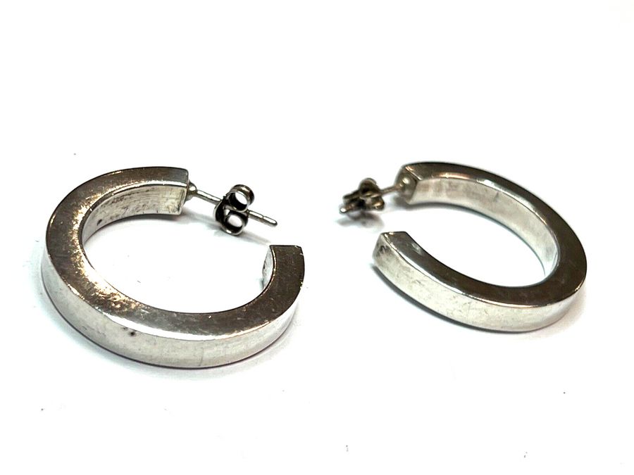 Antique Antique Art Deco Hollow Silver Hoop Earrings Hallmarked Pierced Ears