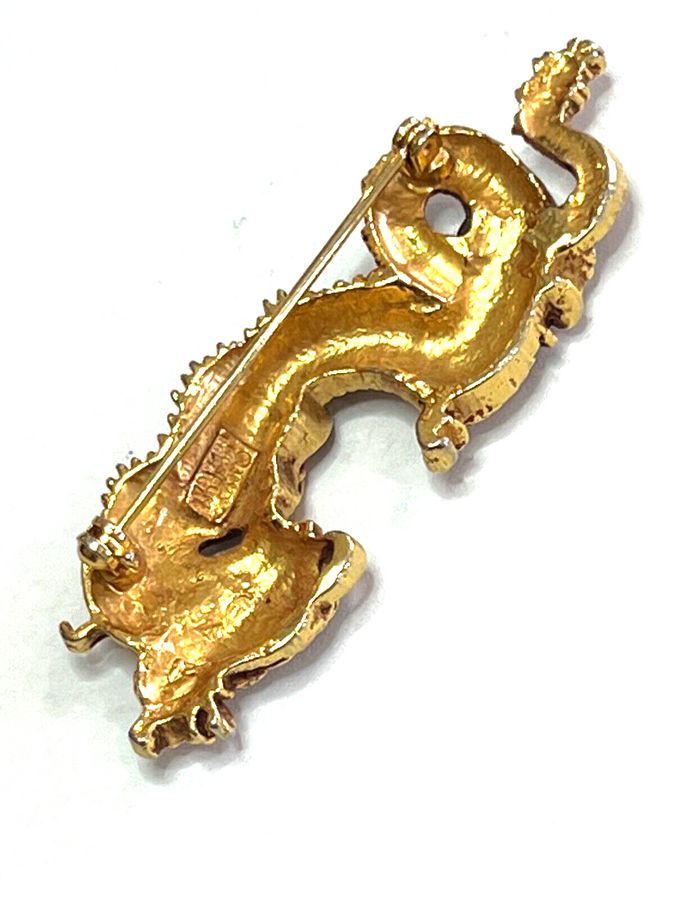 Antique Vintage Chinese Dragon and Pearl Brooch Pin Obscure Hallmark