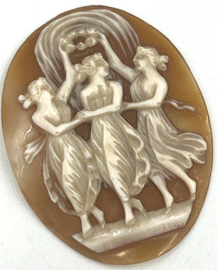 Antique Antique Victorian 'The Three Graces' Large Shell Cameo Italian Circa 1880