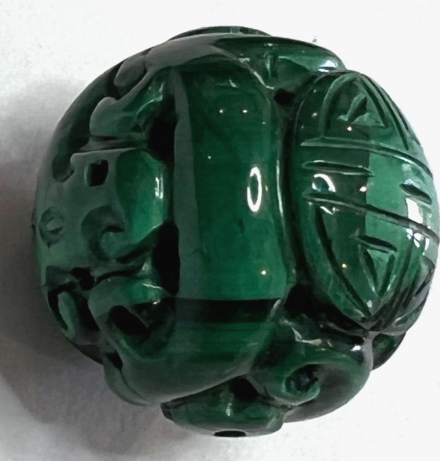 Antique Antique Art Deco Chinese Natural Jade Malachite Carved Ball Sphere