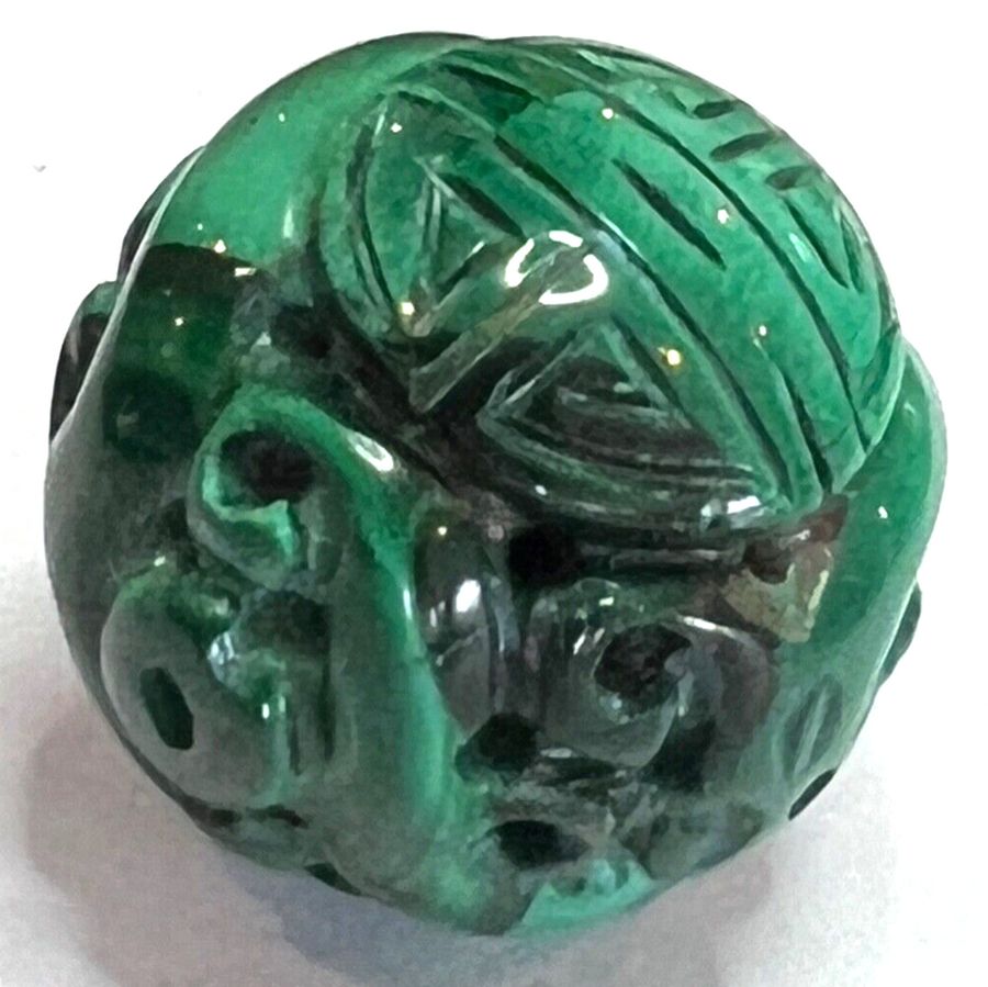 Antique Antique Art Deco Chinese Natural Jade Malachite Carved Ball Sphere