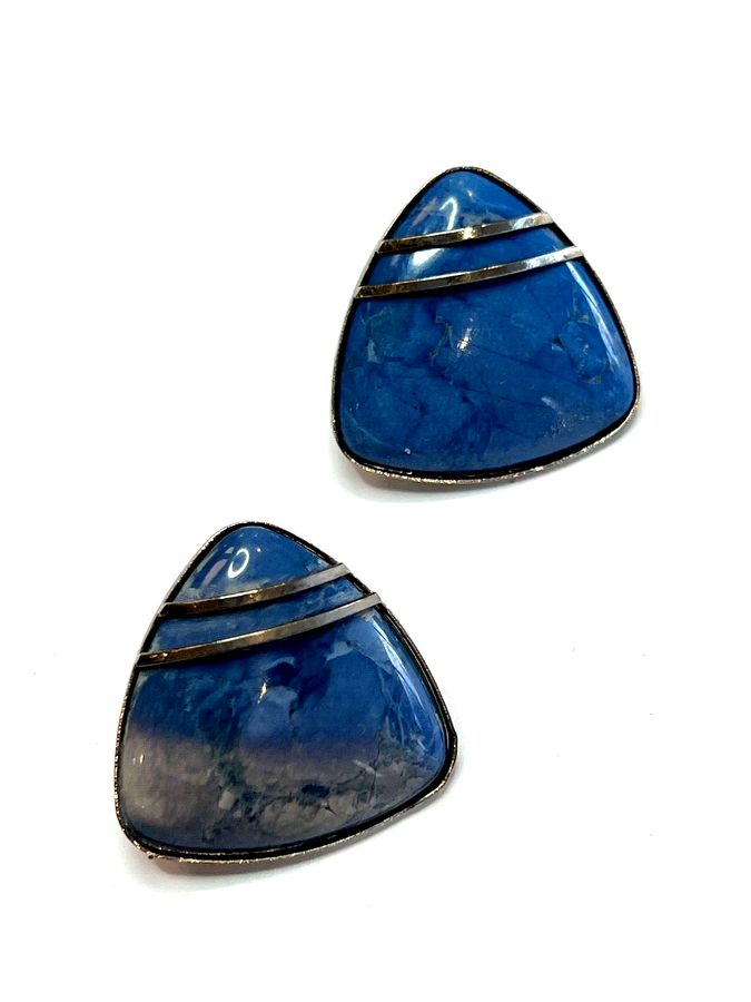 Antique Vintage Art Deco Azurite Earrings Pierced Ears