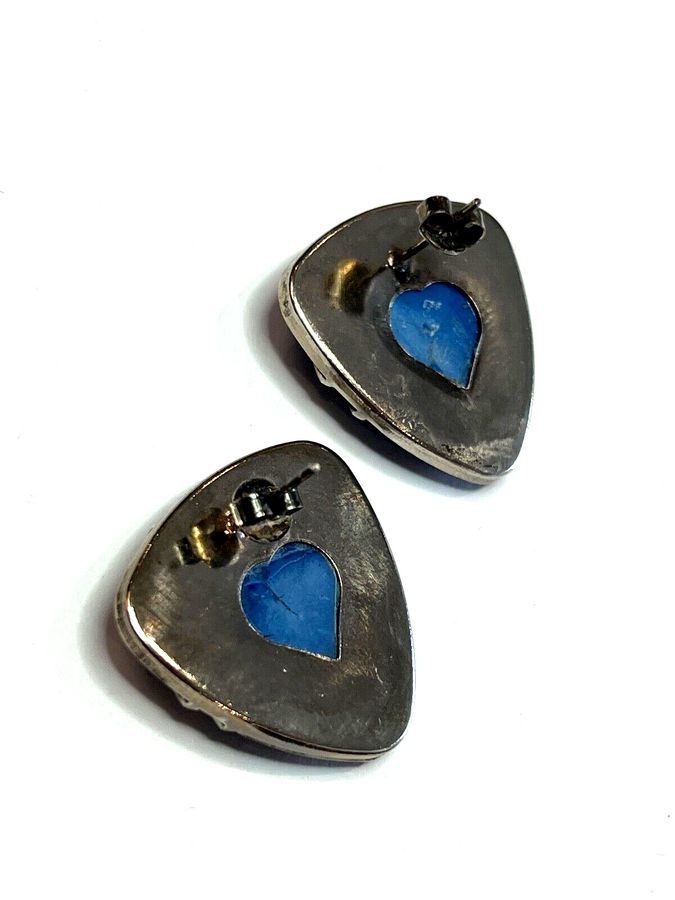 Antique Vintage Art Deco Azurite Earrings Pierced Ears