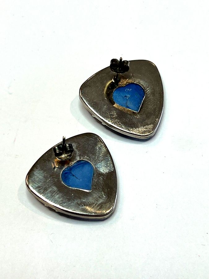 Antique Vintage Art Deco Azurite Earrings Pierced Ears