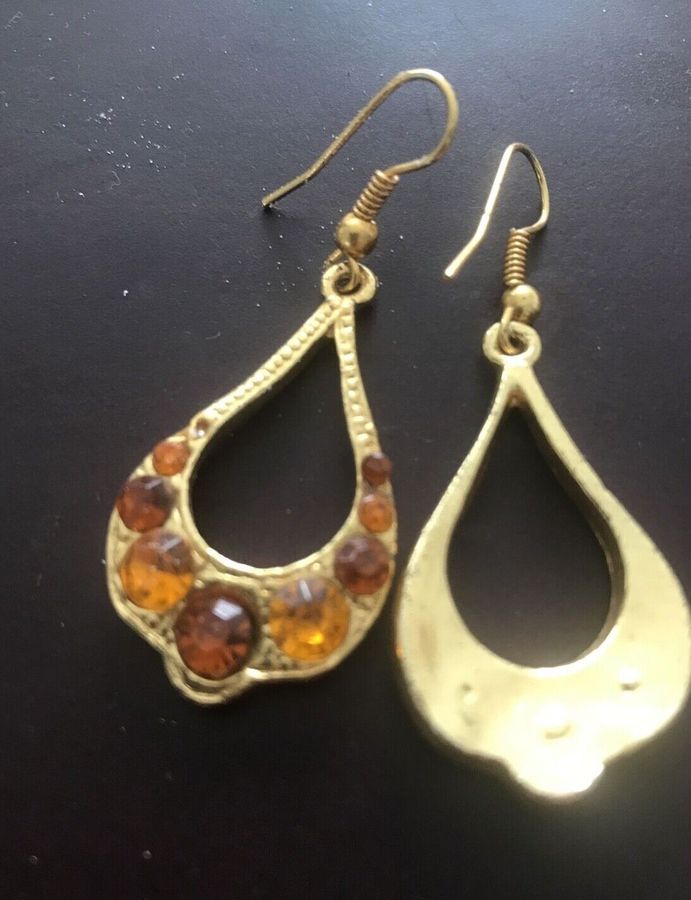 Antique Vintage Earrings Amber Dangly