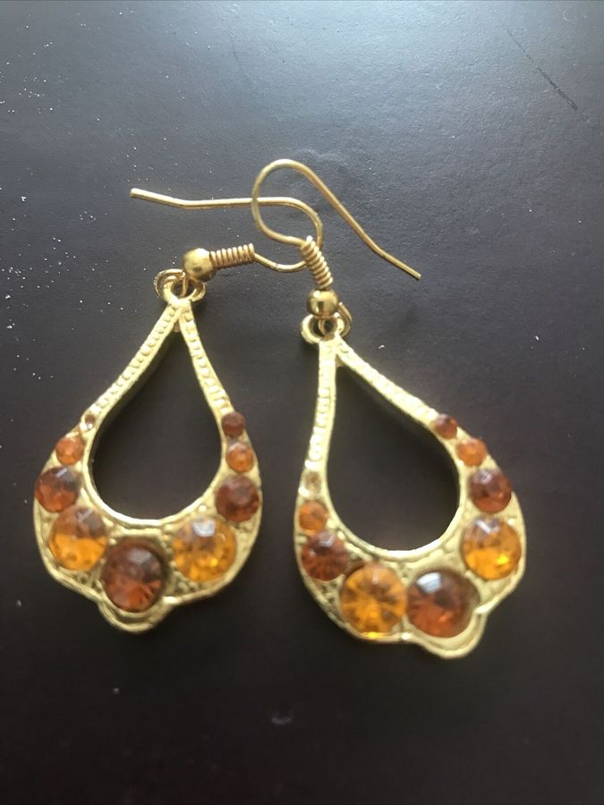 Antique Vintage Earrings Amber Dangly