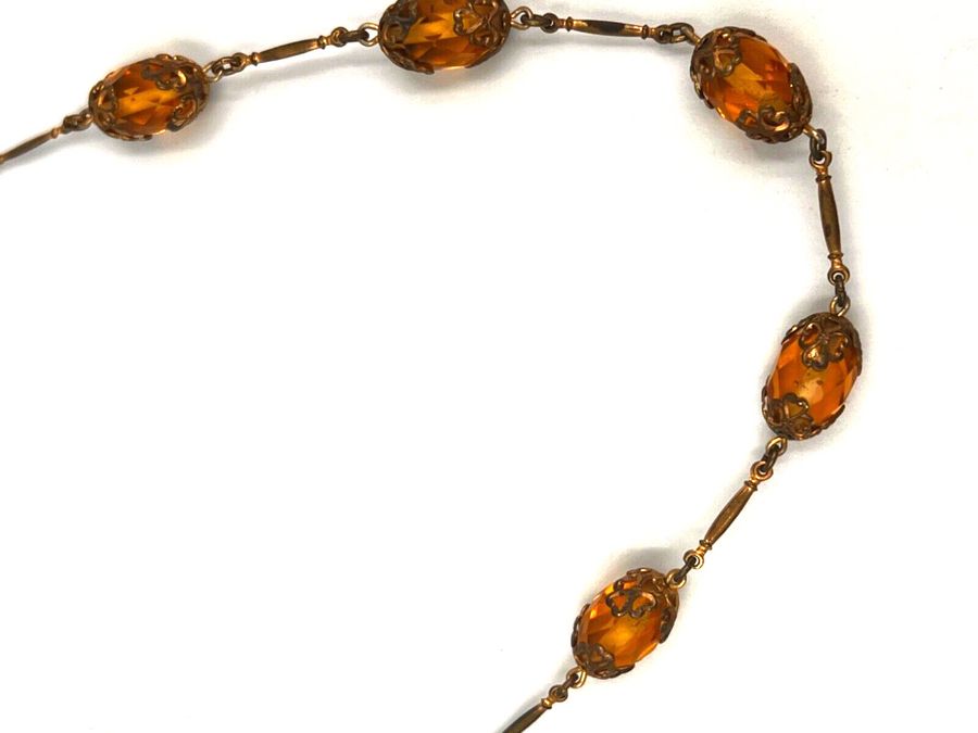 Antique Antique Art Deco Czech Citrine Facet Cut Bead Rivière Necklace HandMade Bohemian