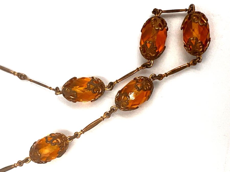 Antique Antique Art Deco Czech Citrine Facet Cut Bead Rivière Necklace HandMade Bohemian