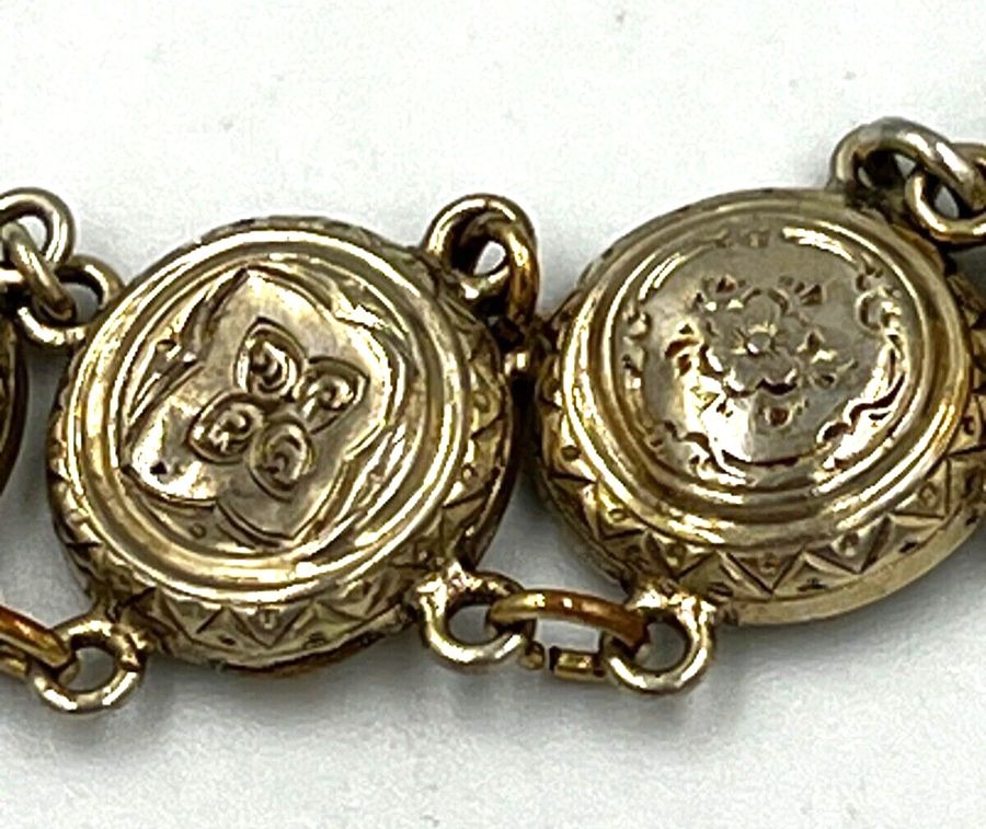 Antique Antique Victorian Silver Link Panel Bracelet Floral Engraving