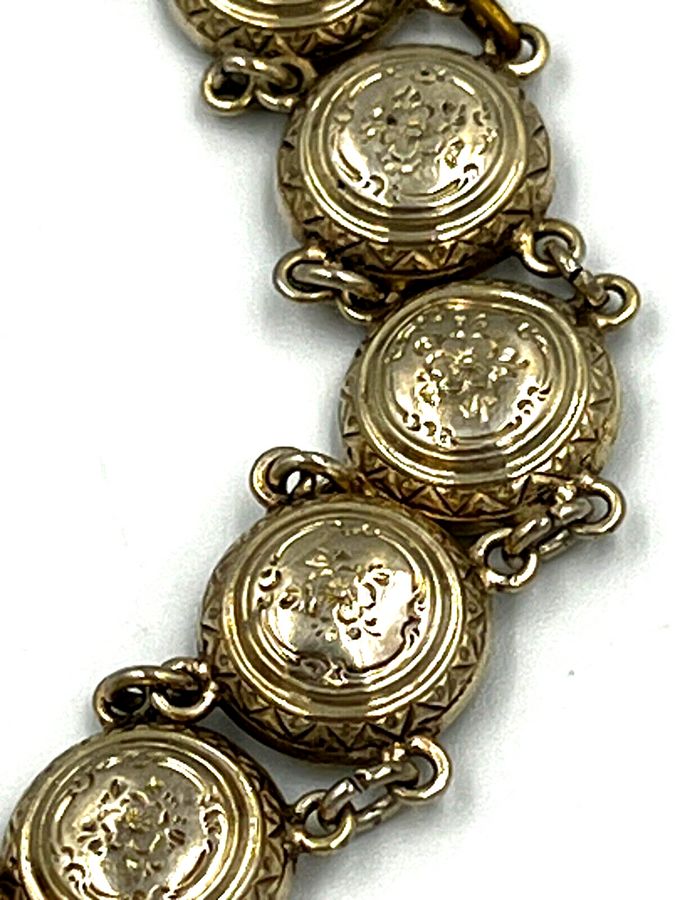 Antique Antique Victorian Silver Link Panel Bracelet Floral Engraving