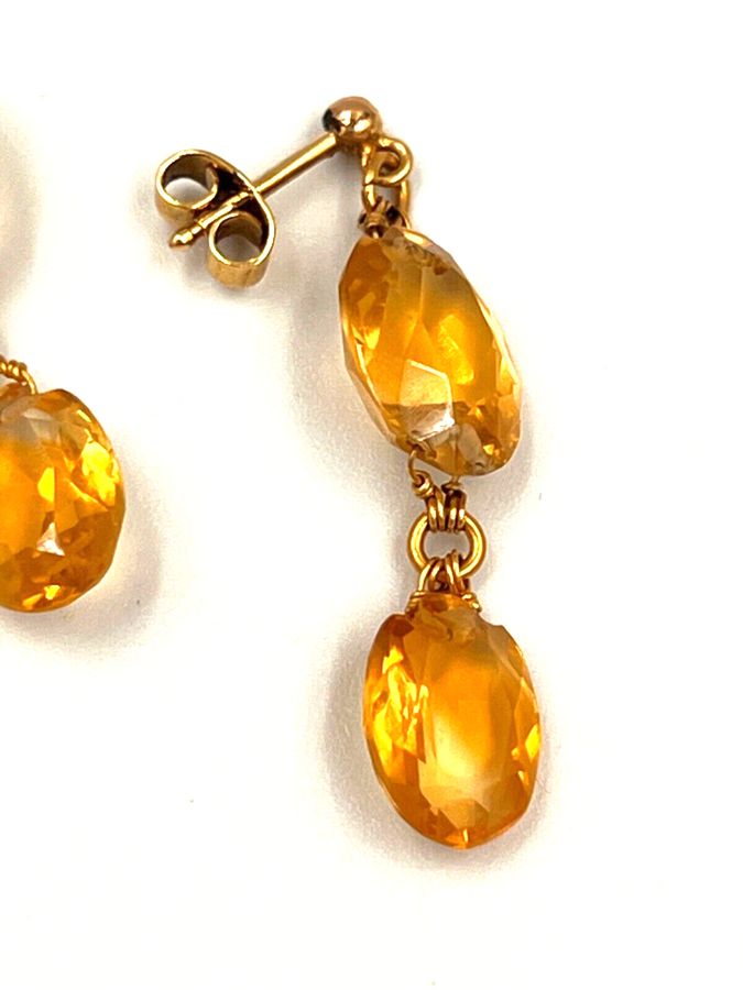 Antique Antique Victorian Drop Earrings 14 CT Gold Facet Cut Natural Large Citrines