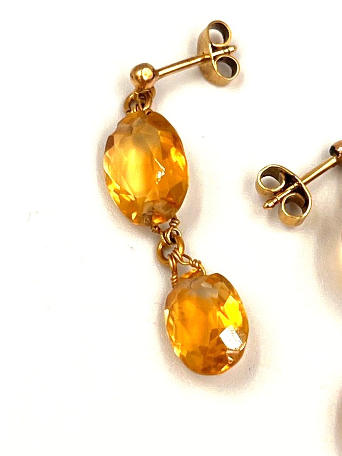 Antique Antique Victorian Drop Earrings 14 CT Gold Facet Cut Natural Large Citrines