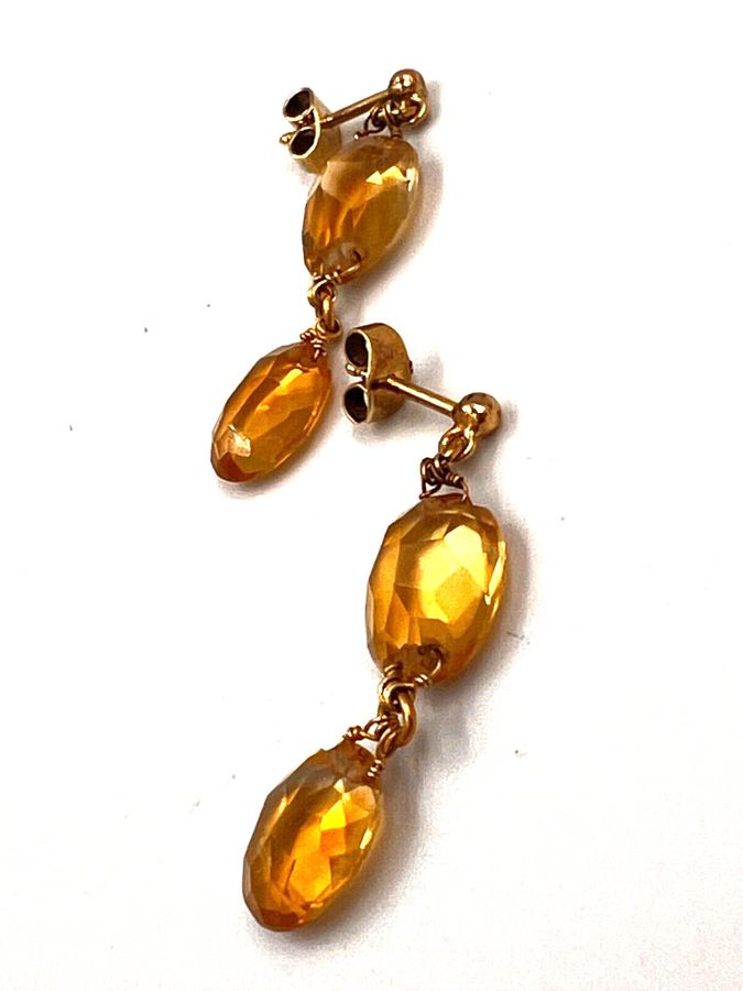 Antique Antique Victorian Drop Earrings 14 CT Gold Facet Cut Natural Large Citrines