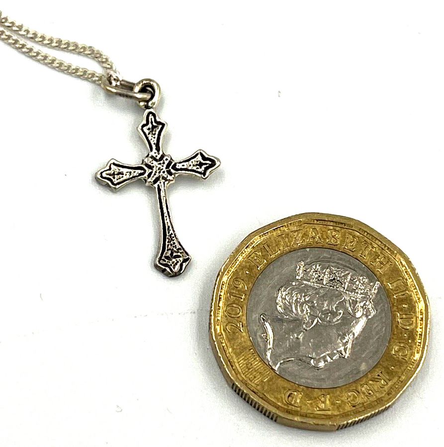 Antique Vintage Sterling Silver Crucifix Cross Pendant on Sterling Silver Chain