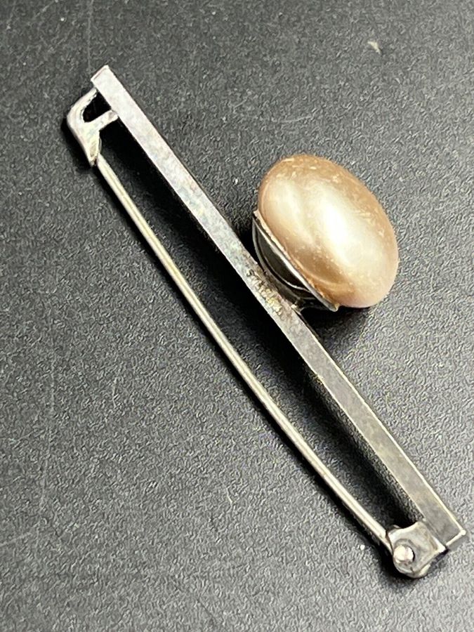 Antique Antique Victorian Silver and Large Pearl Bar Brooch Hallmarked