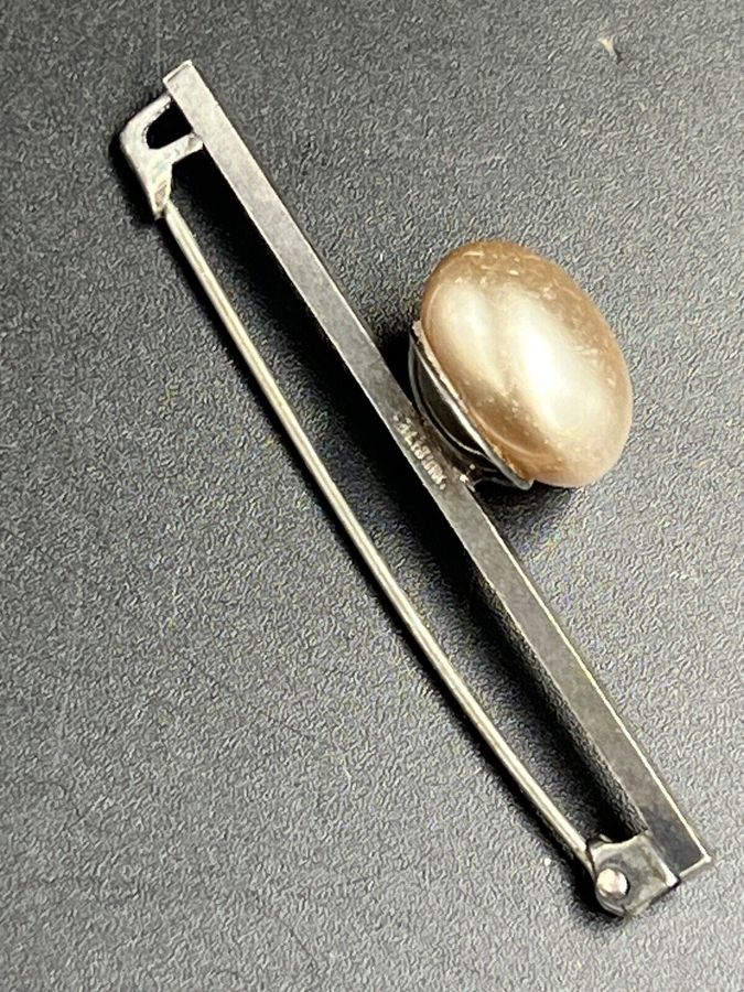 Antique Antique Victorian Silver and Large Pearl Bar Brooch Hallmarked