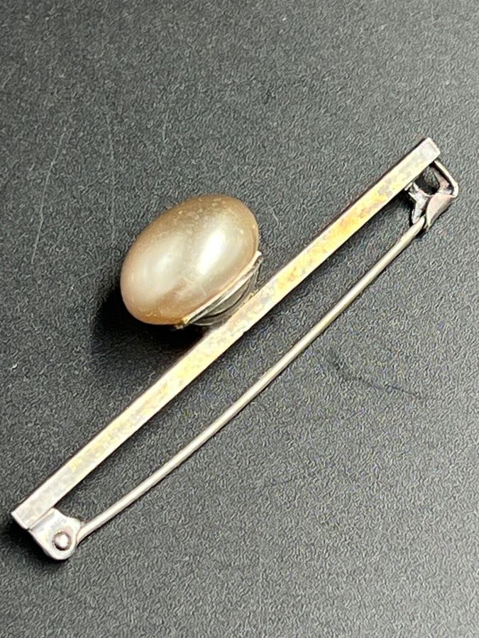 Antique Antique Victorian Silver and Large Pearl Bar Brooch Hallmarked