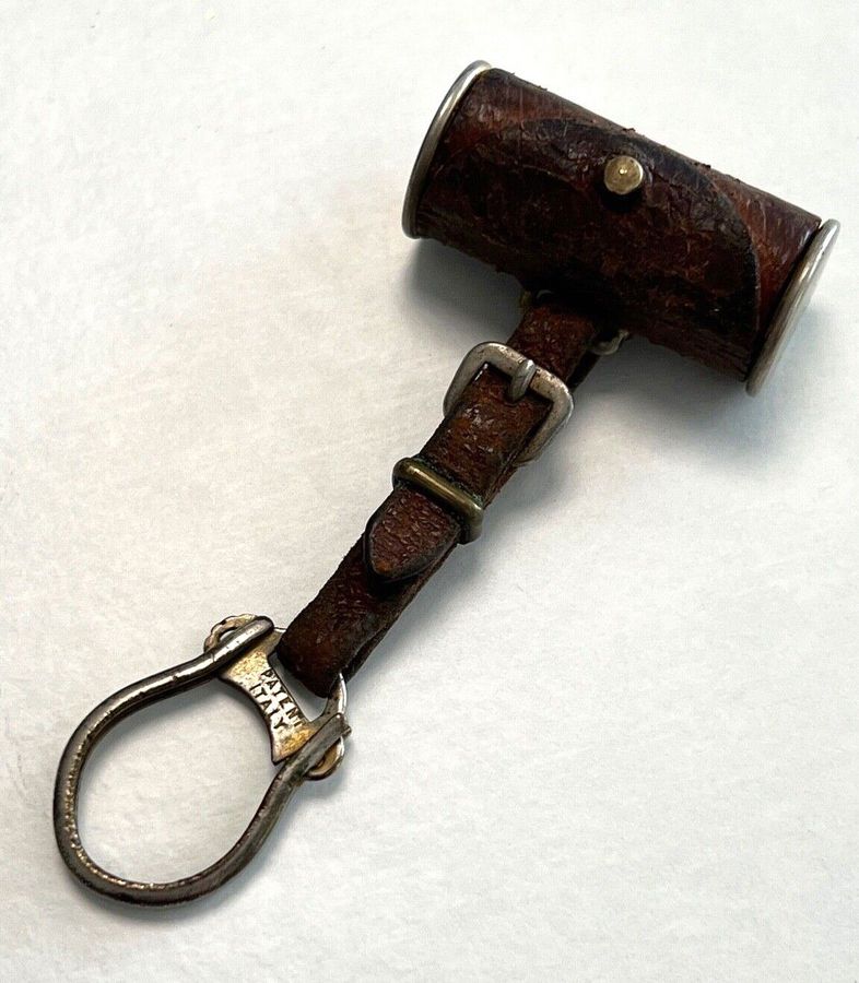 Antique Antique Italian Bakelite & Brass Telescopic Cigarette Holder in Leather Keyring