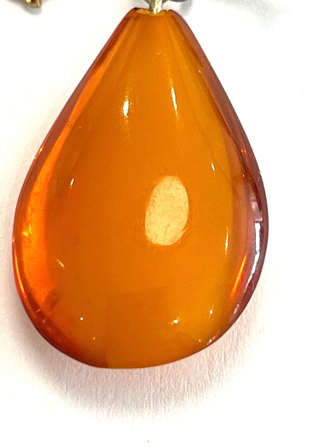 Antique Antique Victorian 14CT Bow Pendant  Teardrop shaped Natural Amber & Seed Pearls