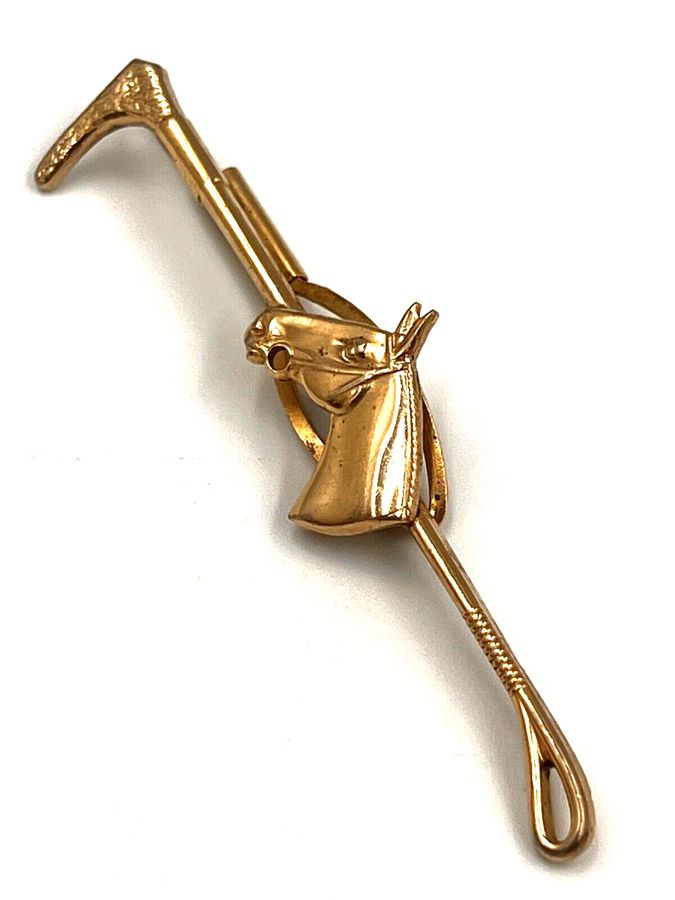 Antique Vintage Tie Pin Riding Crop & Horse Head Gold Tone