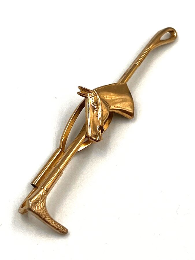 Antique Vintage Tie Pin Riding Crop & Horse Head Gold Tone