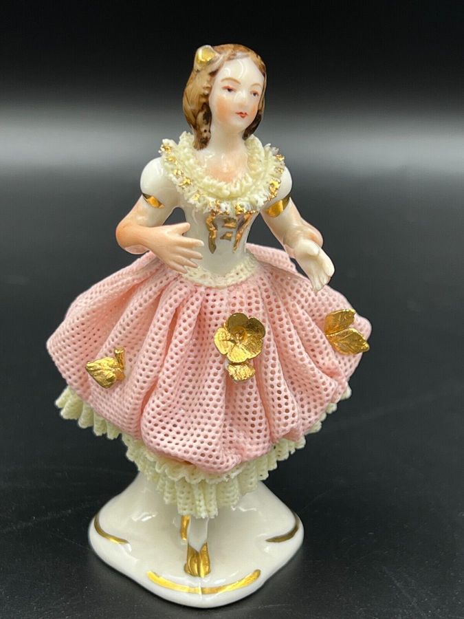 Exquisite Antique Dresden Germany Lace Ballerina Figurine Porcelain