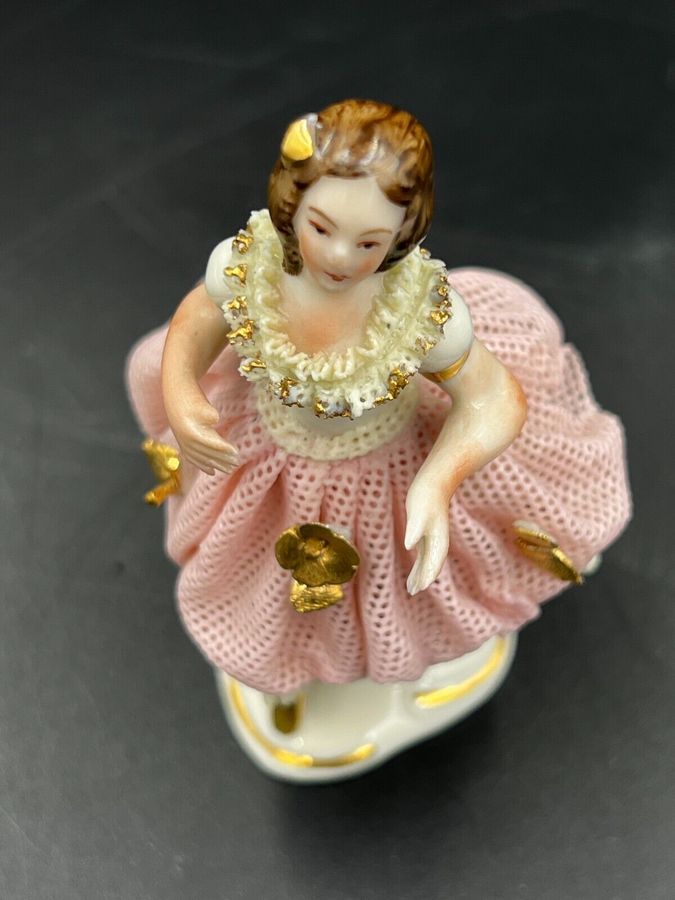 Antique Exquisite Antique Dresden Germany Lace Ballerina Figurine Porcelain