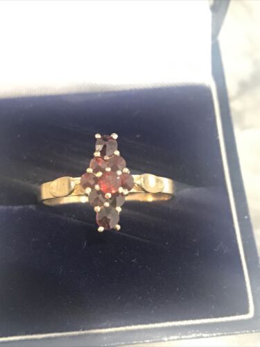 Antique Vintage Art Deco Gilded Silver Ring 830s Norway Silver set with Garnets