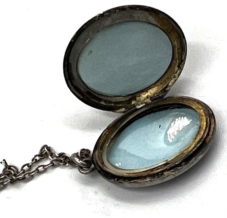 Antique Vintage Silver Locket and Silver Chain Double Photograph sections