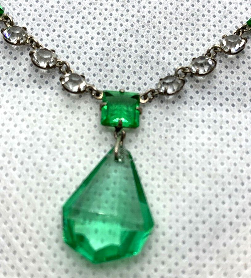 Antique Antique Edwardian Rivière Necklace Silver set with Czech Emerald & Czech Clear