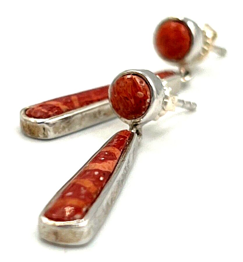 Antique Vintage Natural Coral and Silver Drop Earrings Hallmarked