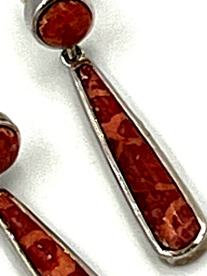 Antique Vintage Natural Coral and Silver Drop Earrings Hallmarked