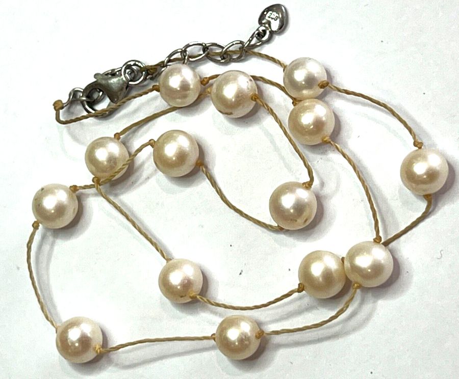 Antique Vintage Art Deco Natural Cultured Pearl and Sterling Silver Choker Necklace