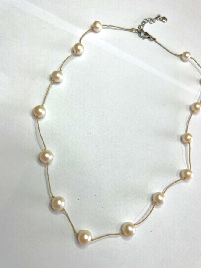 Antique Vintage Art Deco Natural Cultured Pearl and Sterling Silver Choker Necklace