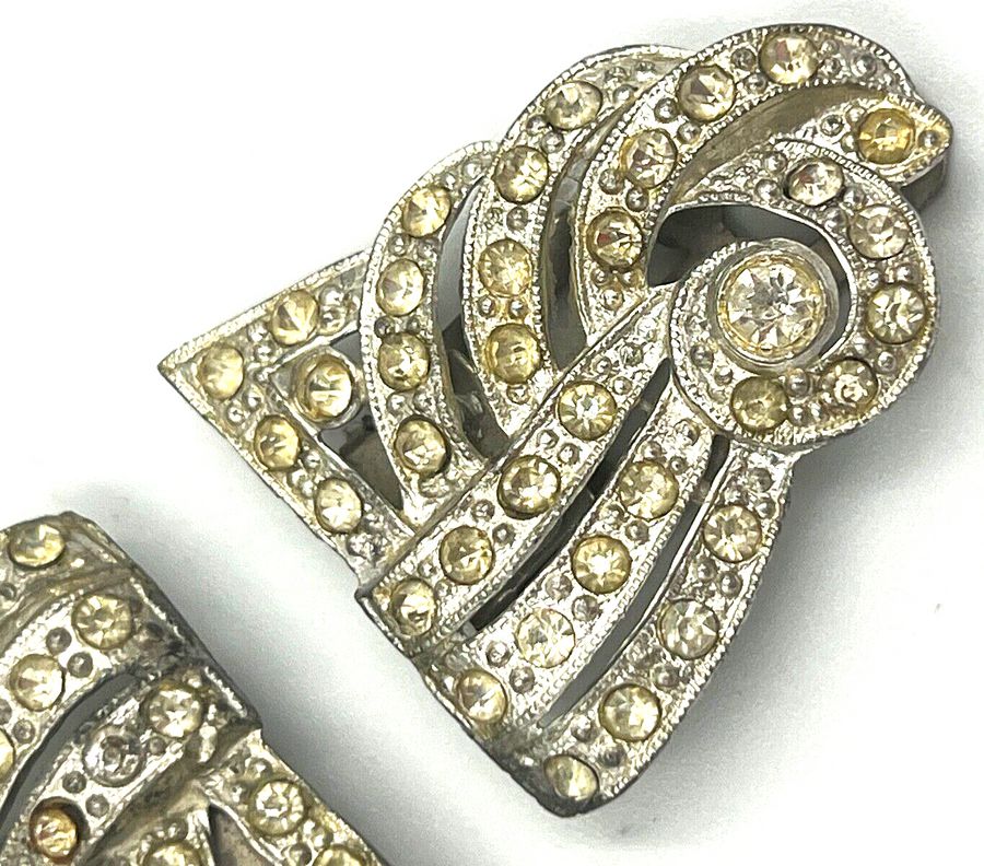 Antique Antique Art Deco Dress Clips Set with Clear Stones Circa 1920 Large