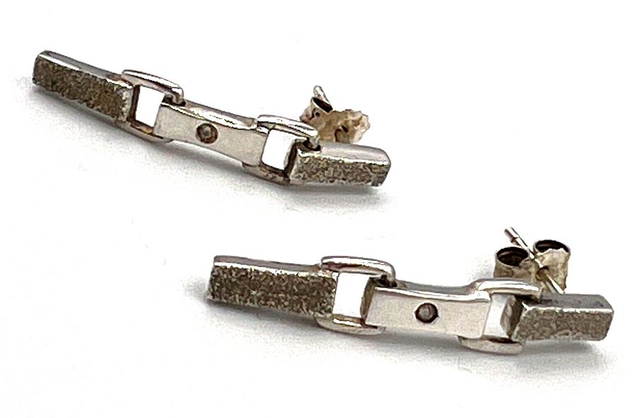 Antique Vintage Solid Silver Drop Earrings Set with Diamonds Hallmarked