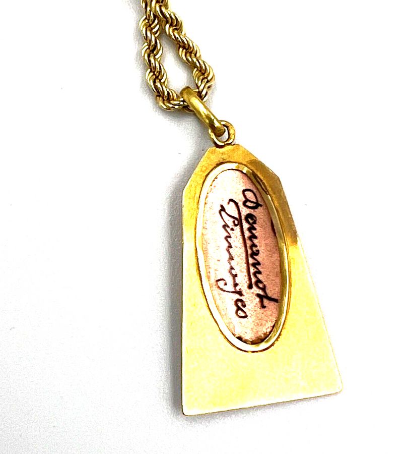 Antique Antique French Denanot Limoges Pendant 18CT & Enamelled & Signed on Gold Chain