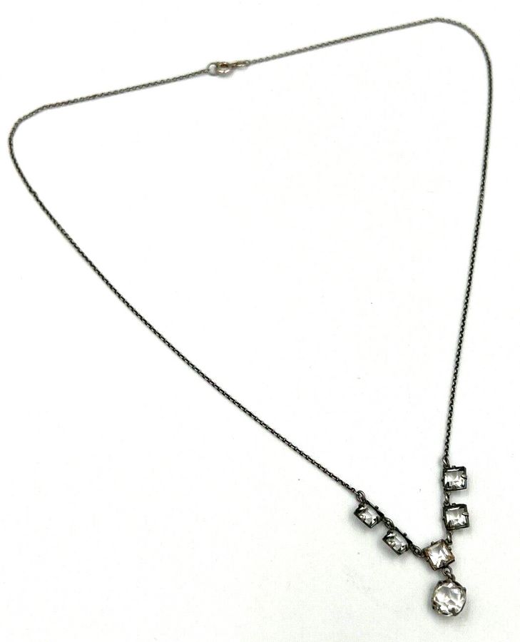 Antique Antique Art Deco Silver Rivière Necklace Circa 1920s Set with Czech Clear Stones