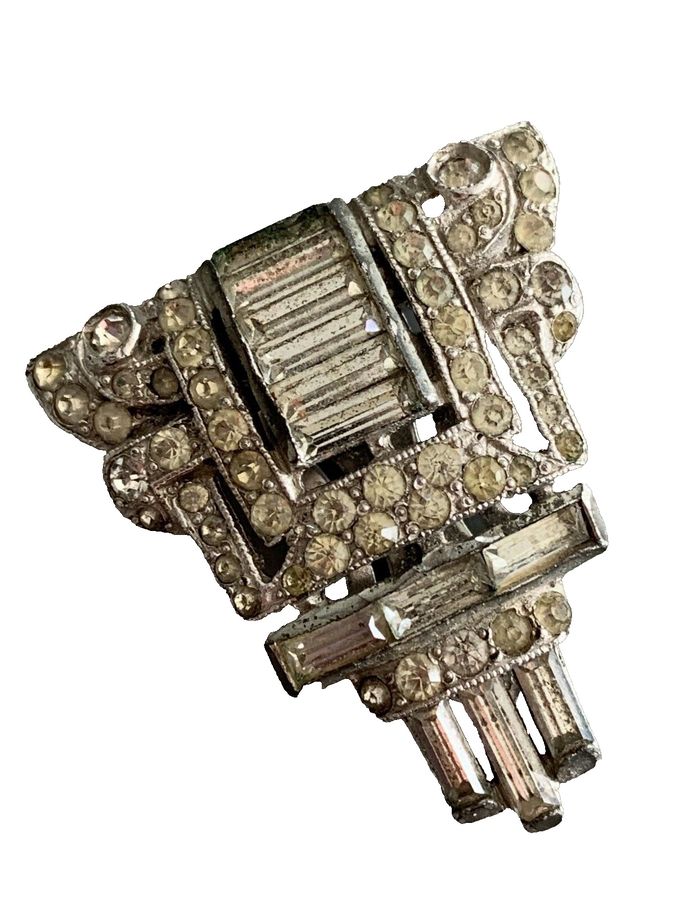 Antique Antique Art Deco Dress Clip Diamante American Fur Clasp