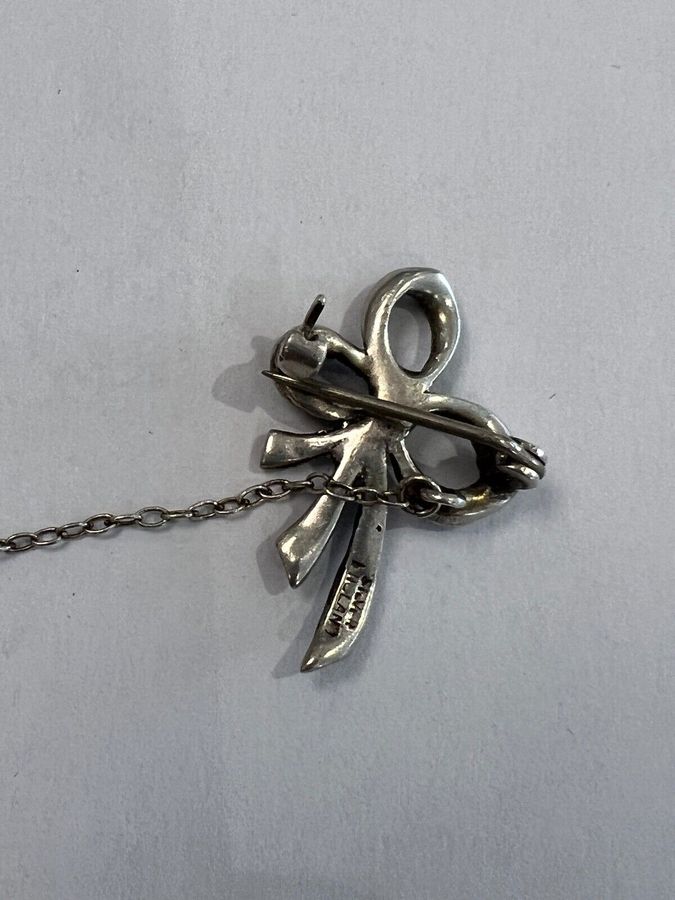 Antique Solid Silver Hallmarked Brooch Pin with Safety Chain