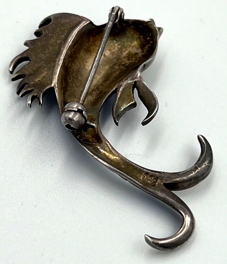 Antique Hallmarked Silver Enamelled Brooch Sailfish Art Nouv Antique  Set with Marcasite