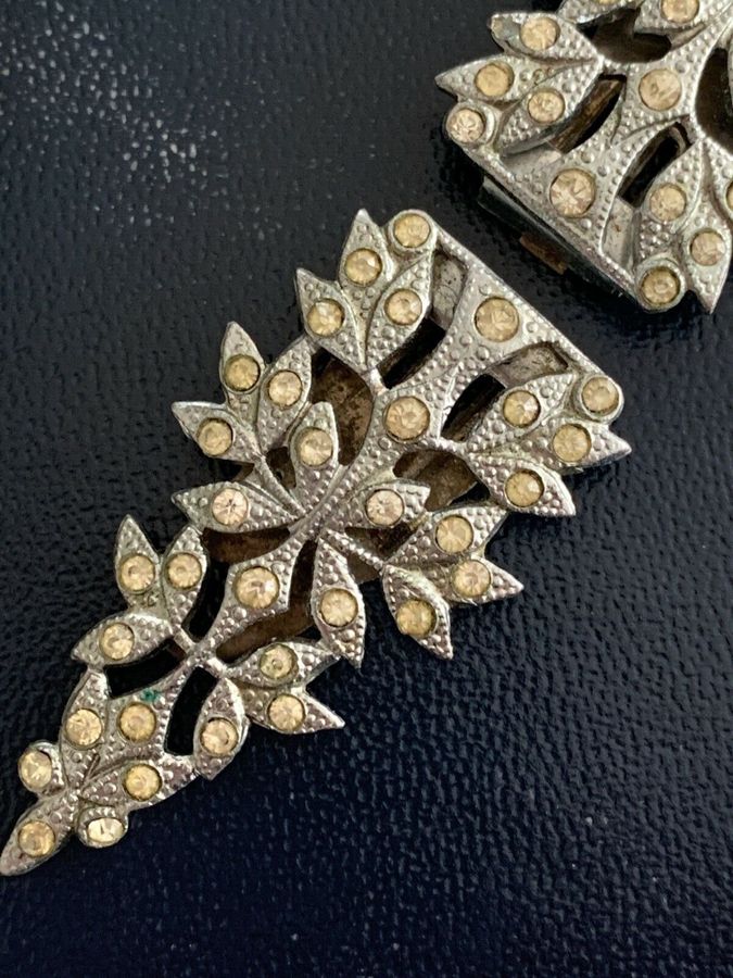 Antique Antique Vintage Art Deco Pair of Dress Clips Diamante