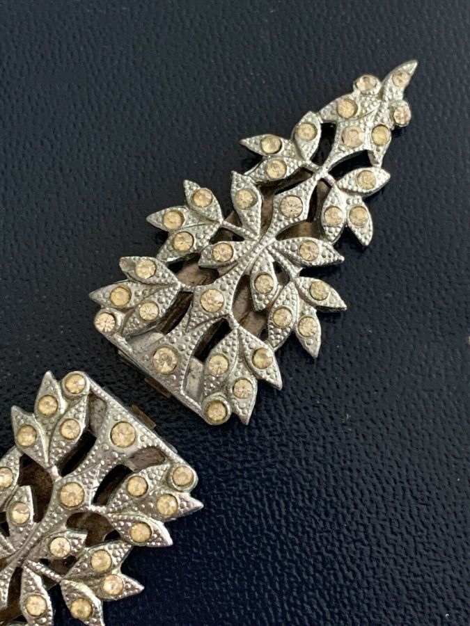 Antique Antique Vintage Art Deco Pair of Dress Clips Diamante