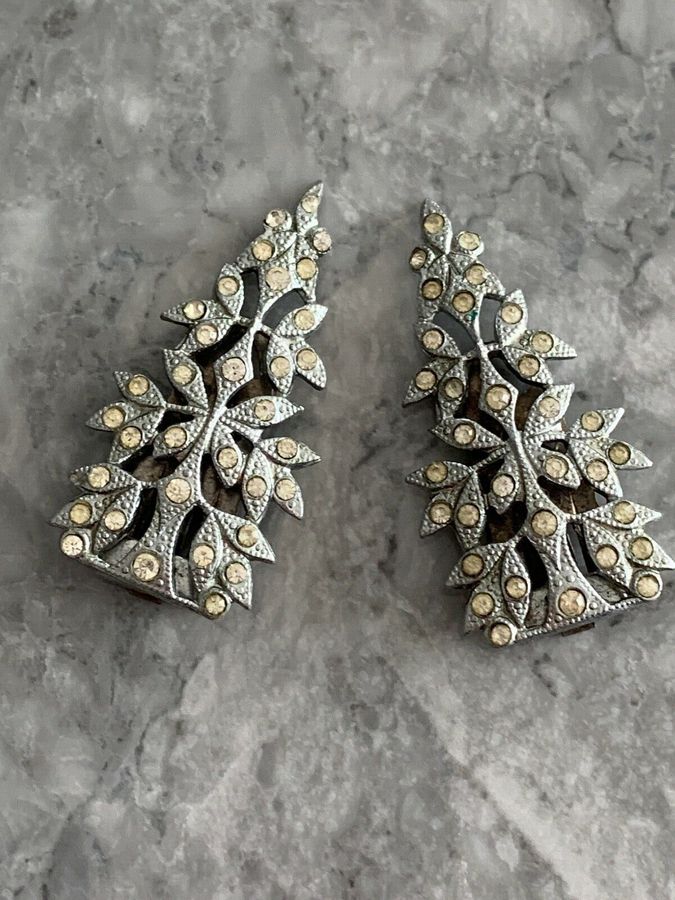 Antique Antique Vintage Art Deco Pair of Dress Clips Diamante