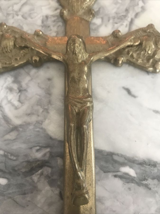 Antique Vintage Very Large Brass Crucifix Catholic Religious