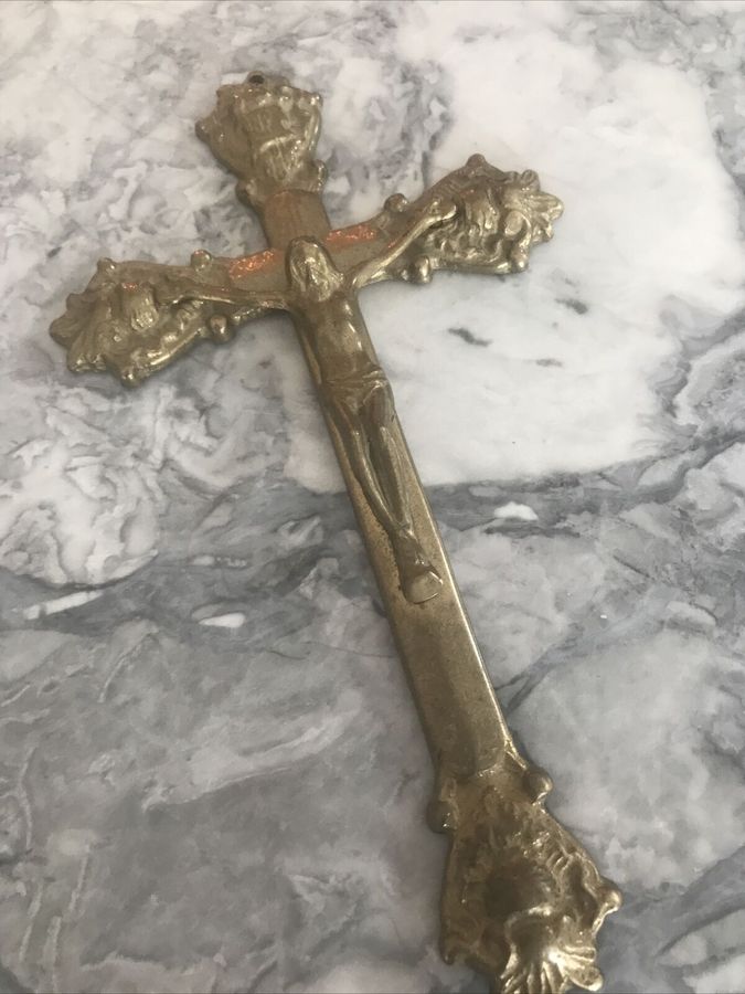 Antique Vintage Very Large Brass Crucifix Catholic Religious