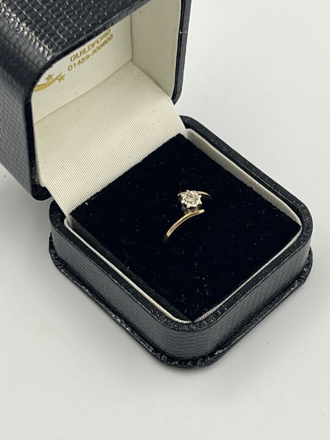 Antique 9CT Gold Solitaire Ring Set with a Diamond  Vintage