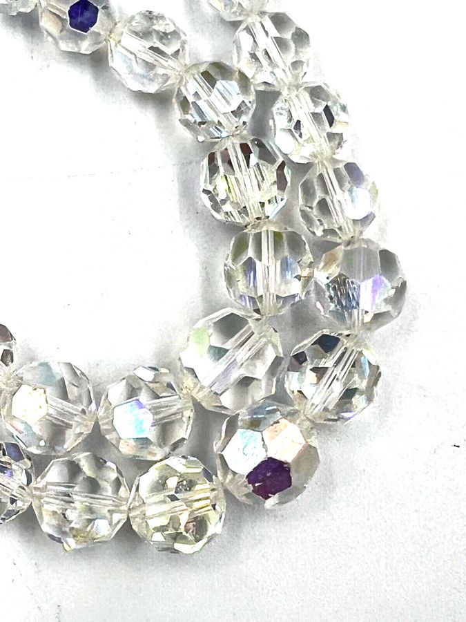 Antique Vintage 1950s Aurora Borealis 2 Strand Graduated Faceted Necklace Lovely Clasp