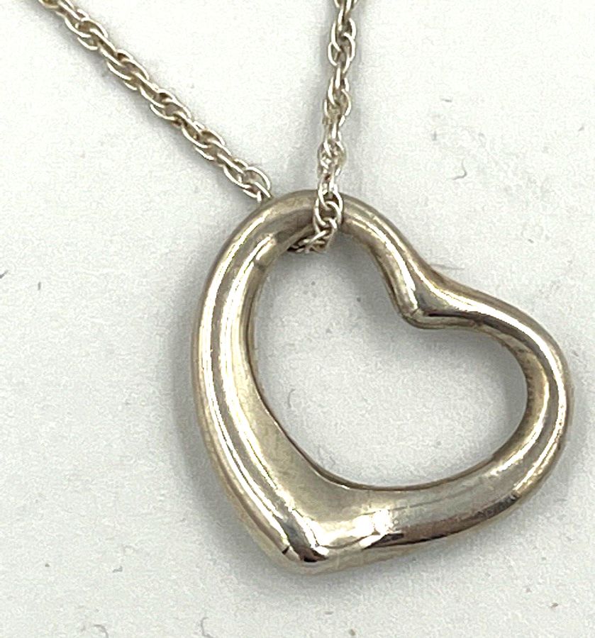 Antique Vintage Solid Silver Open Heart Necklace on solid Silver Chain Hallmarked